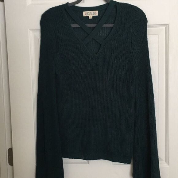 Pink Rose | Green Bell Sleeve Knit Sweater | Sz S - Picture 2 of 6